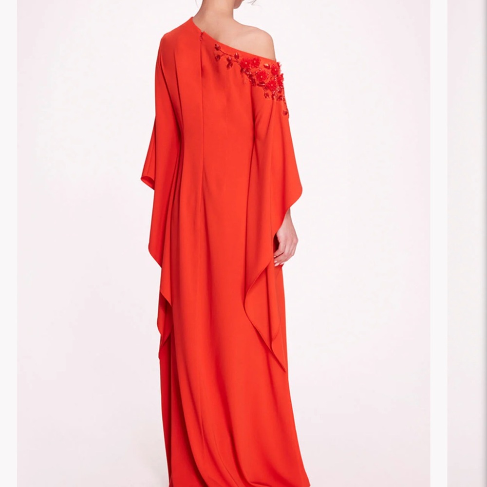 Asymmetrical Orange Gown with Dolman Sleeves for Weddings - Picture 2 of 6